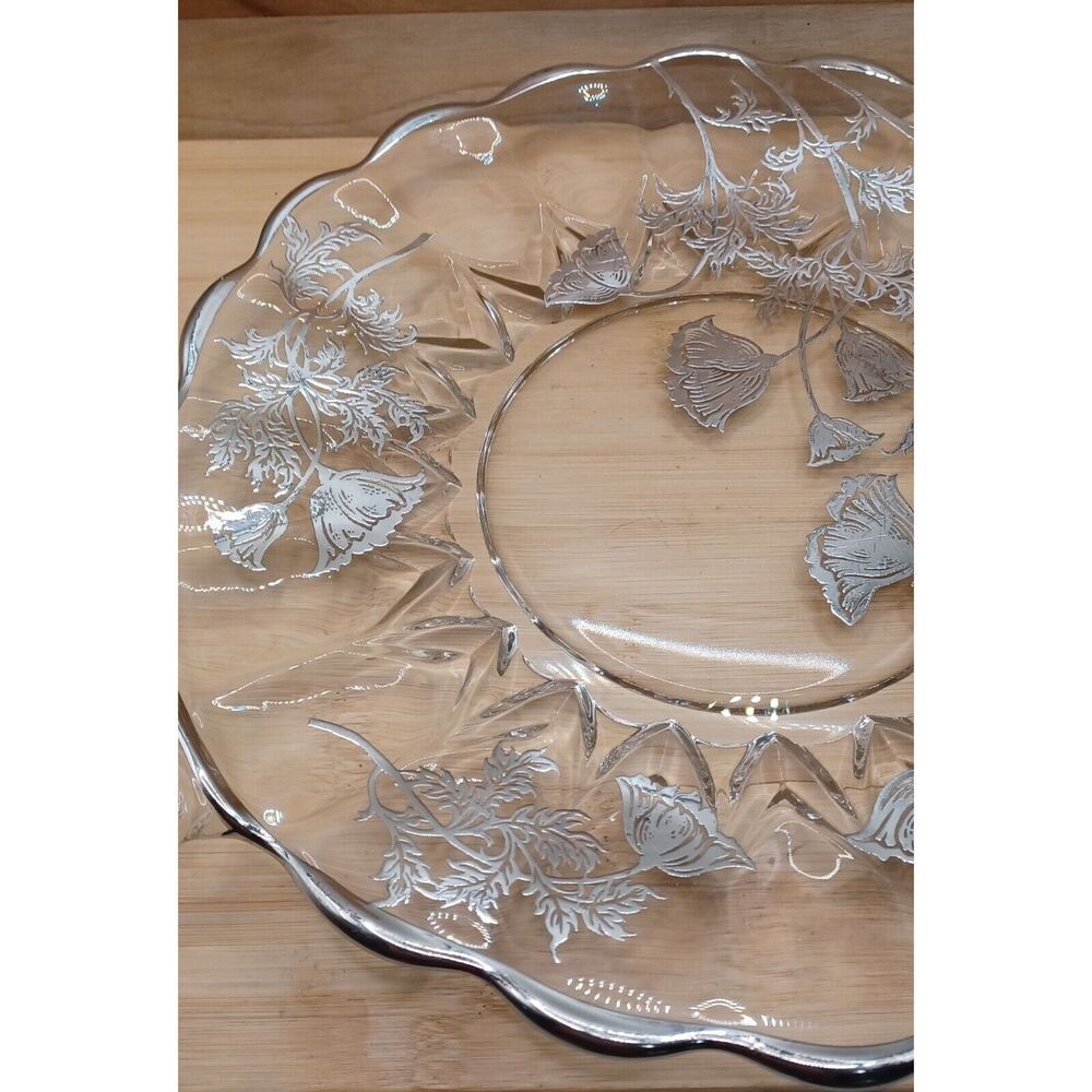 Vintage Silver City Flanders Poppy Overlay Glass 11" Cake Plate - Picture 10 of 14